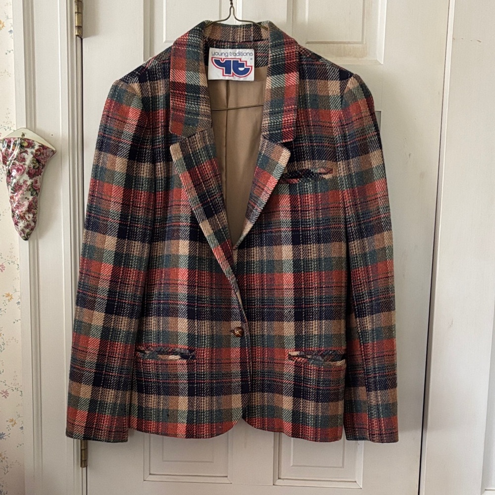 Women’s Vintage Plaid Lined Wool Blazer by Young Traditions